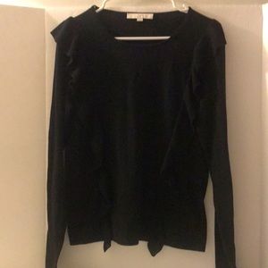 Loft top size Small long sleeves ruffle sides black 100% cotton